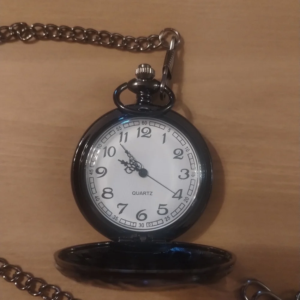 New Men's Nephew Gift Black Pocket Watch with Chain Birthday Christmas